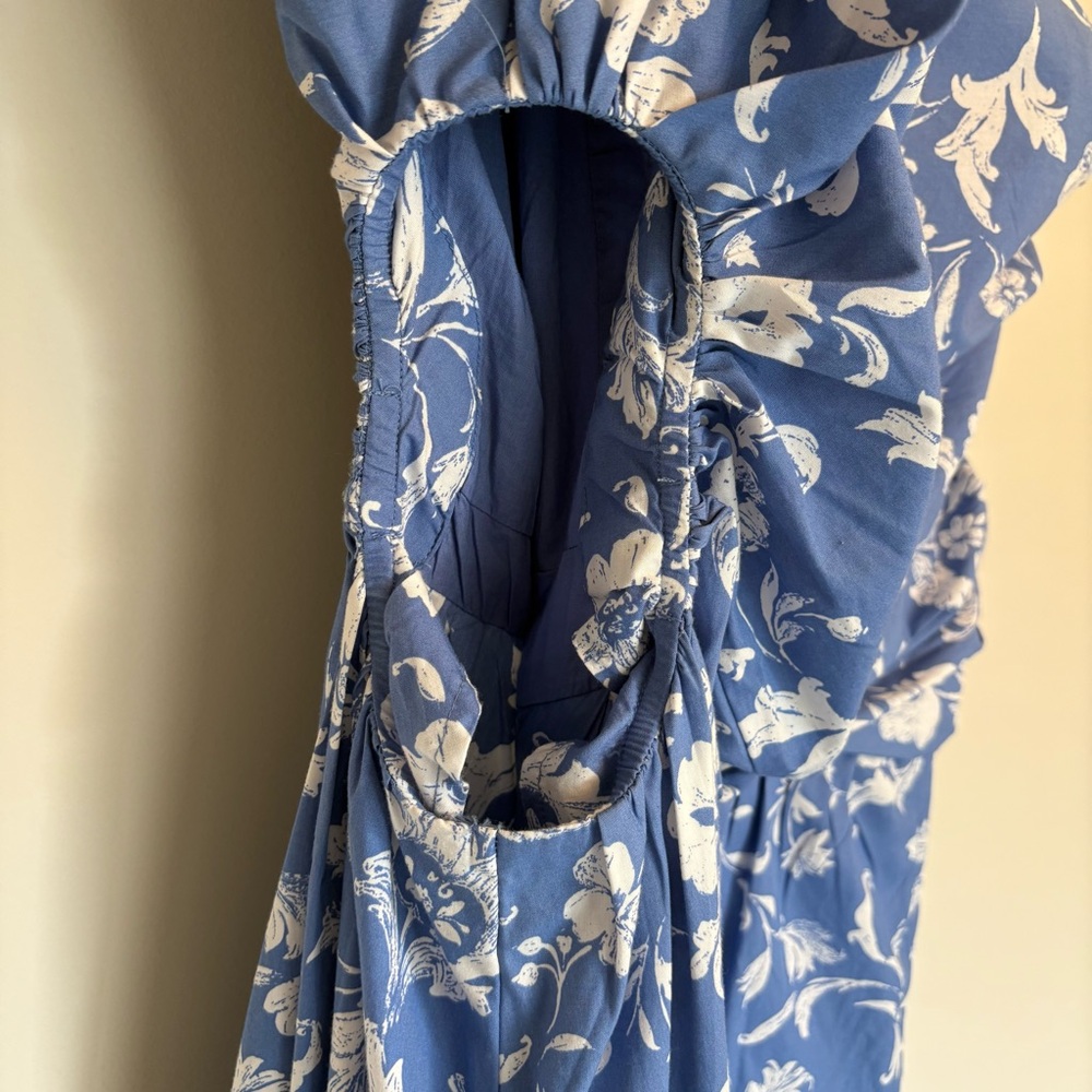 NWOT Abercrombie & Fitch Floral One-Shoulder Blue Maxi Dress size Large Petite - Picture 4 of 11